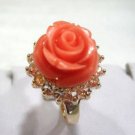 8 colors!fancy beautiful carved pink/red coral/ turquoise bead 18KGP ring #7,8,9