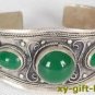 Stunning tibet silver green purple jade turquoise bead cuff bangle bracelet