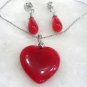 3 colors! fancy red/blue heart love jade pendant & earring set free shipping