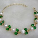 4 colors! Charm white pearl flower red/blue/green/black Cubic Zirconia bracelet