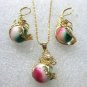6 colors!12mm green/pink/colorful jade /red agate dragon earring pendant set