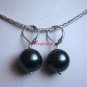 Beautiful 12mm white gray black sea shell pearl bead dangle earrings