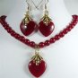 11color! green/purple/red jade /white pearl necklace +heart pendant earring set