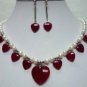 2 color!fancy white/pink pearl &green/red heart jade necklace pendant earrings