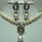 8 color!charm white/pink/black pearl necklace +shell pearl pendant earring set