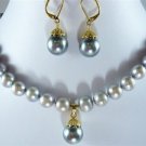 4 color!gray/black pearl &black agate/tiger eye stone necklace pendant earrings