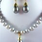 5 color!charming white/black/gray pearl necklace & shell pendant earring set
