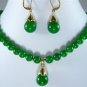 7 color!white pearl green/red/blue jade & shell necklace & pendant earring set