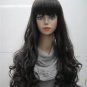 Beautiful lady's long wave black brown SYNTHETIC FIBER Hair wig #A-235