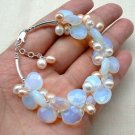 3 colors! Stunning handmade white pink pearl & moonstone blue crystal bracelet