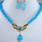 9 colors!yellow/blue/pink/green/red jade/pearl/agate necklace +pendant earring