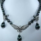 4 colors!black/pink/white pearl-green jade turquoise necklace +pendant & earring