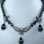 4 colors!black/pink/white pearl-green jade turquoise necklace +pendant & earring