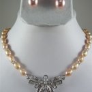 3 colors!white/pink pearl/black agate necklace +fancy pendant /shell earring set