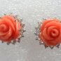 3 colors! charming carved pink/black flower coral bead stud earring free ship
