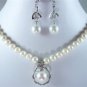3 colors!7-8mm white/pink/black pearl necklace +shell pearl pendant earrings set
