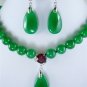 6 colors!fine green/purple/red/blue jade/pearl necklace CZ pendant earrings set