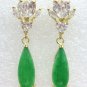 2 colors! fine green jade & white zircon dangle stud earrings free shipping