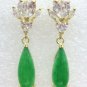 2 colors! fine green jade & white zircon dangle stud earrings free shipping