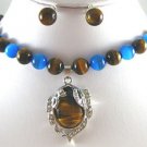 5 colors! fine 10mm tiger eye stone/blue jade necklace pendant stud/clip earring