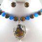 5 colors! fine 10mm tiger eye stone/blue jade necklace pendant stud/clip earring