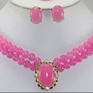 7 colors! white pearl &green/pink/red jade necklace + 18KGP jade pendant earring