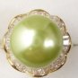 Fine 12mm white pink red green coffee black sea shell pearl bead 18KGP ring