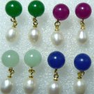 16 color! green/red/blue/pink jade Amethyst & white/pink/black pearl earrings