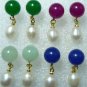 16 color! green/red/blue/pink jade Amethyst & white/pink/black pearl earrings