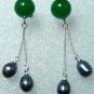 3 color!fine handmade white/black pearl & red/green jade Amethyst dangle earring