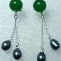 3 color!fine handmade white/black pearl & red/green jade Amethyst dangle earring
