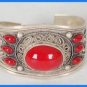Fine tibet silver green blue purple jade coral red/ turquoise bead cuff bracelet