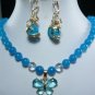 5 colors!white pearl &green/blue jade necklace + zircon pendant earring ring set