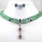 3 colors! fine white pearl/green jade necklace +zircon pendant/earring /ring