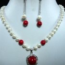 3 colors! nice white pearl & 18KGP coffee/red shell pearl pendant necklace set