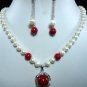 3 colors! nice white pearl & 18KGP coffee/red shell pearl pendant necklace set