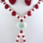 5 colors! charm white pearl & green/red jade heart pendant necklace earring set