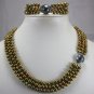 4 color-3 row 6-7mm black/green/brown pearl shell clasp necklace bracelet set