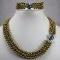 4 color-3 row 6-7mm black/green/brown pearl shell clasp necklace bracelet set
