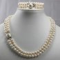3 color-2 row cultured 7-8mm white/black pearl shell clasp necklace bracelet set