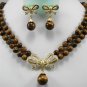 2 color- 2 row 8mm tiger eye stone flower flower necklace pendant earring set