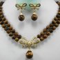 2 color- 2 row 8mm tiger eye stone flower flower necklace pendant earring set