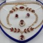 18KGP red blue purple zircon beaded flower necklace bracelet earring ring set