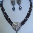 5 color- charm 2 row white/pink/black pearl wedding necklace pendant earring set