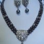 5 color- charm 2 row white/pink/black pearl wedding necklace pendant earring set