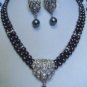 5 color- charm 2 row white/pink/black pearl wedding necklace pendant earring set