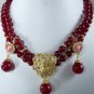 6 color- fine 2 row red/green jade wedding necklace pendant earring set