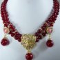 6 color- fine 2 row red/green jade wedding necklace pendant earring set