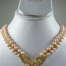 3 color-charm 2 row cultured pink pearl necklace &butterfly pendant earring set