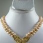 3 color-charm 2 row cultured pink pearl necklace &butterfly pendant earring set